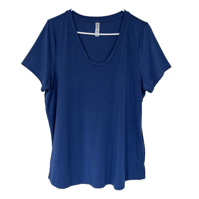 Athleta Essential V-Neck Tee T Shirt Women's XL Blue Stretch Modal Blend Top