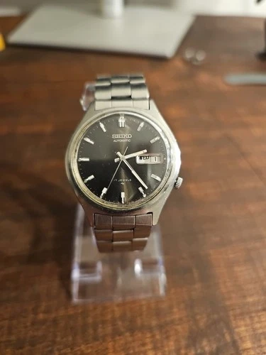 Vintage Seiko Automatic Watch Men 36mm Silver Tone 7009-8028 Day Date 7"