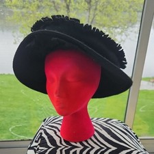 Vintage Felt Tassle Brim Hat with Bow Black