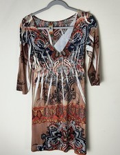 Y2K S-12 3/4 Sleeve Tattoo Dress With Rhinestones Size M Stretchy Club Grunge