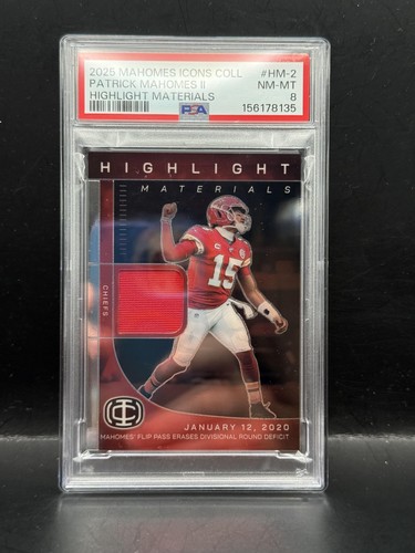 #HM-2 Patrick Mahomes II 2025 Panini Icon Highlight Materials Chiefs PSA 8