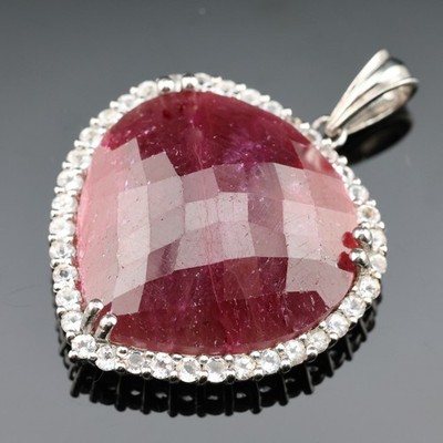 GJ69 * HARRY IVENS IV EDELSTEIN ANHÄNGER RUBIN 34ct HERZ 925er SILBER