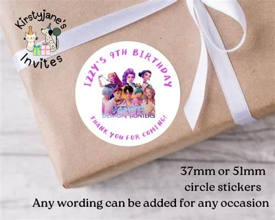 KIRSTYJANE'S INVITES PERSONALISED STICKERS LABELS CIRCLE BIRTHDAY PARTY FAVOURS KPOP DEMON HUNTERS
