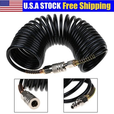 200PSI Flexible Air Hose Recoil Pneumatic Airline Compressor Quick Coupler-1/4''
