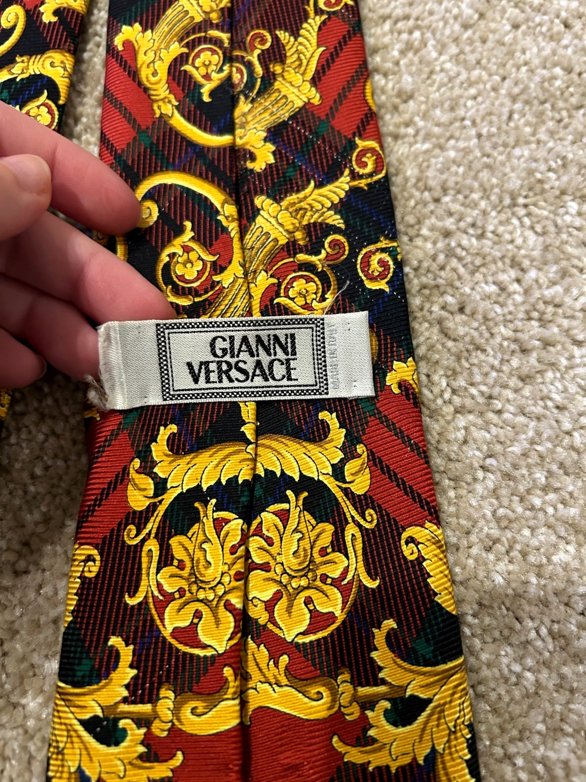 RARE GIANNI VERSACE VINTAGE '90s Plaid SILK TIE BAROQUE Medusa Head image 6