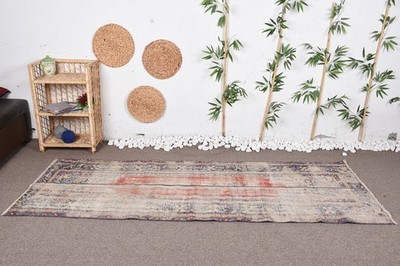 Turkish Runner Rug 3,1x8,2 ft (94x249 cm), Vintage Beige Floral Rug
