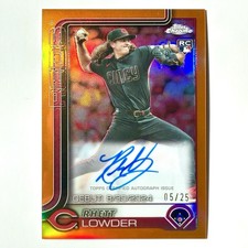 RHETT LOWDER 2025 Topps Chrome Update Auto Orange Refractor Rookie RC /25 Reds