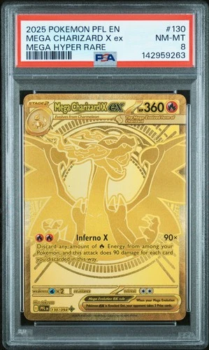 2025 POKEMON PFL EN-PHANTASMAL FLAMES MEGA HYPER RARE MEGA CHARIZARD X EX PSA 8