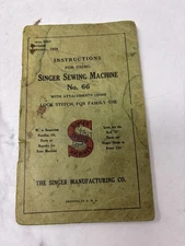 Antique 1929 Singer Model 66 'Red Eye' Sewing Machine Instruction Manual