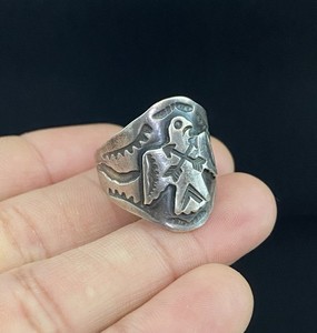 Fred Harvey Era Native American VTG Hand Stamp Sterling Silver Thunderbird Ring