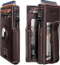 Airtag Wallet for Men,With Money Clip 10 Cards Metal Case Smart Slim Pop up Cred