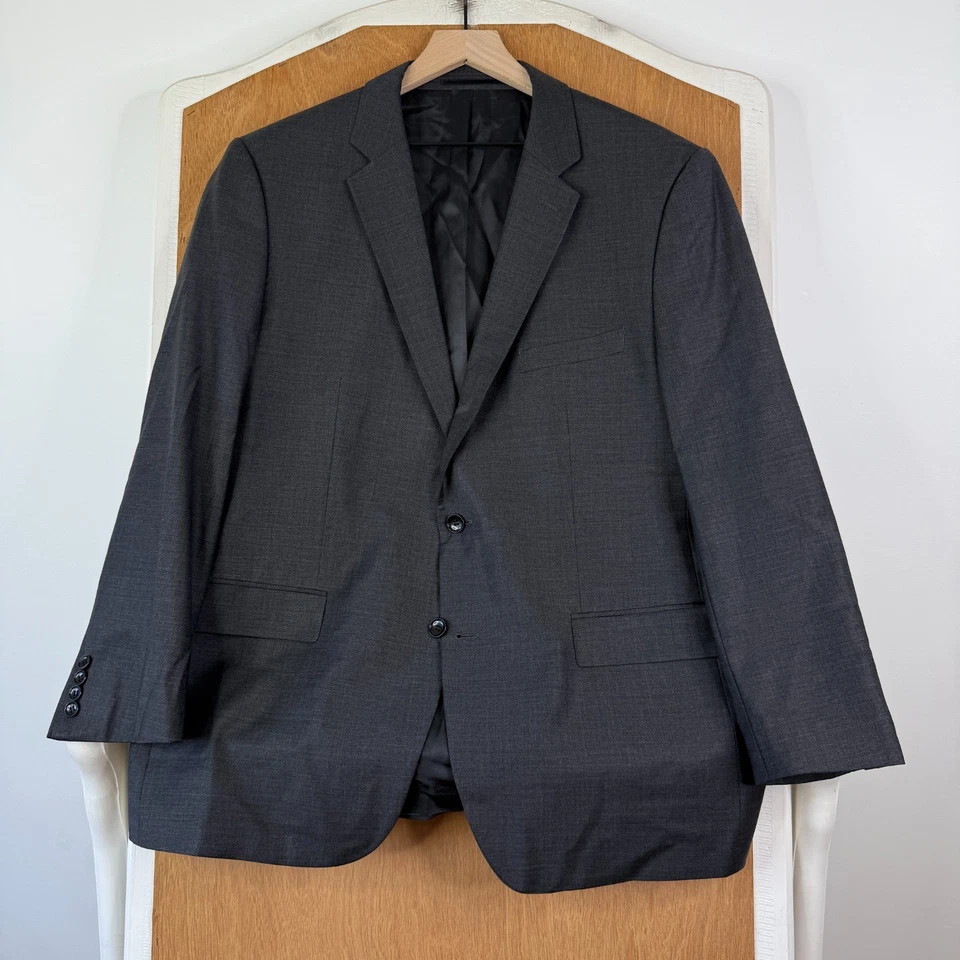 Sarar 套装男式 44S 灰色 2 纽扣 100% 羊毛裤子 38x31 平前炭黑色 — 第 2/4 张图片