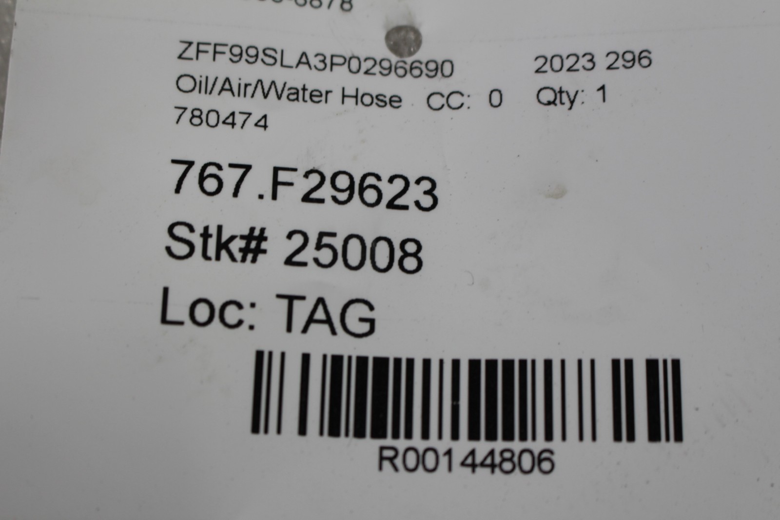 Ferrari 296 GTB, Pump Battery Hose, Used, P/N 780474