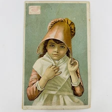 1880s Victorian Trade Card James Pyle NY Pearline Soap Young Girl Hat AH9-M10