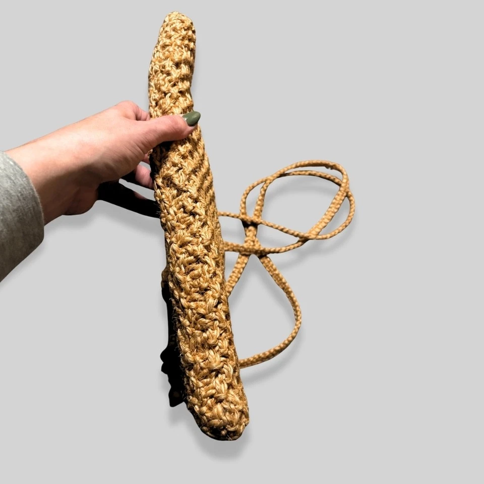 Cartera Macramé Columbia Hecha a Mano Vintage Rafia Tejida Yute Mango Superior Tostado Natural Foto 3 de 4