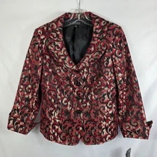 Kasper Red, Black & Tan Jacquard Blazer Jacket Women's Size 12P NEW