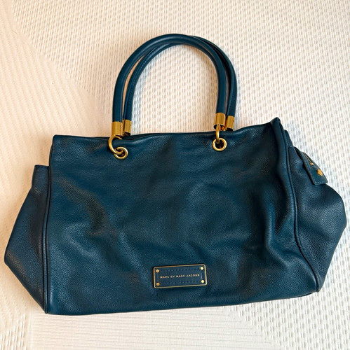 Marc by Marc Jacobs Dark Blue Pebbled Satchel Top Handle Bag Gold Hardware Zip