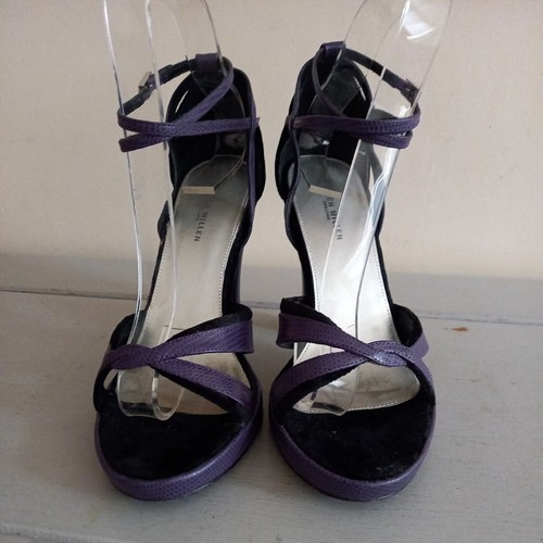 Karen Millen Purple & Black Leather Strappy Sandals Party Occasion UK5 EU38 - Imagen 4 de 12