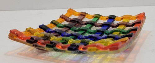 4x4" Dekoratives Tablett Fused Art Glas Bunt Gewebtes Muster - Bild 4 von 5