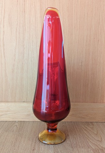 Cadmium LE Smith Red & Yellow Glass Pitcher Amberina Viking Swung Vase 17"T READ - Picture 5 of 15