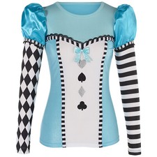 Alice in Wonderland Costume Top Long Sleeve Halloween Women Sexy Size 6-18