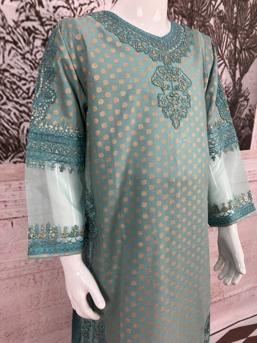 Tuta 3 Pezzi Tawakkal Per Bambina – Ricamata, In Lawn E Organza, Colore Blu