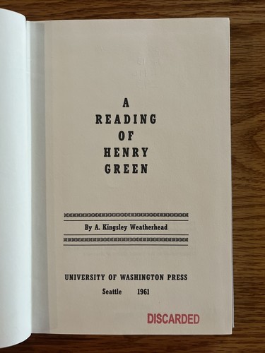 1961 1st Ed Signed A Reading Of Henry Green Kingsley Weatherhead Hardcover - Picture 2 of 6