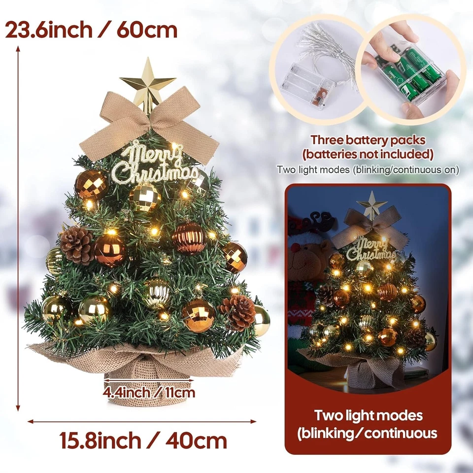 Weihnachtsbäume Künstlich 60cm Mini Tannenbaum mit LED und Weihnachtsdeko B1276 - Bild 2 von 4