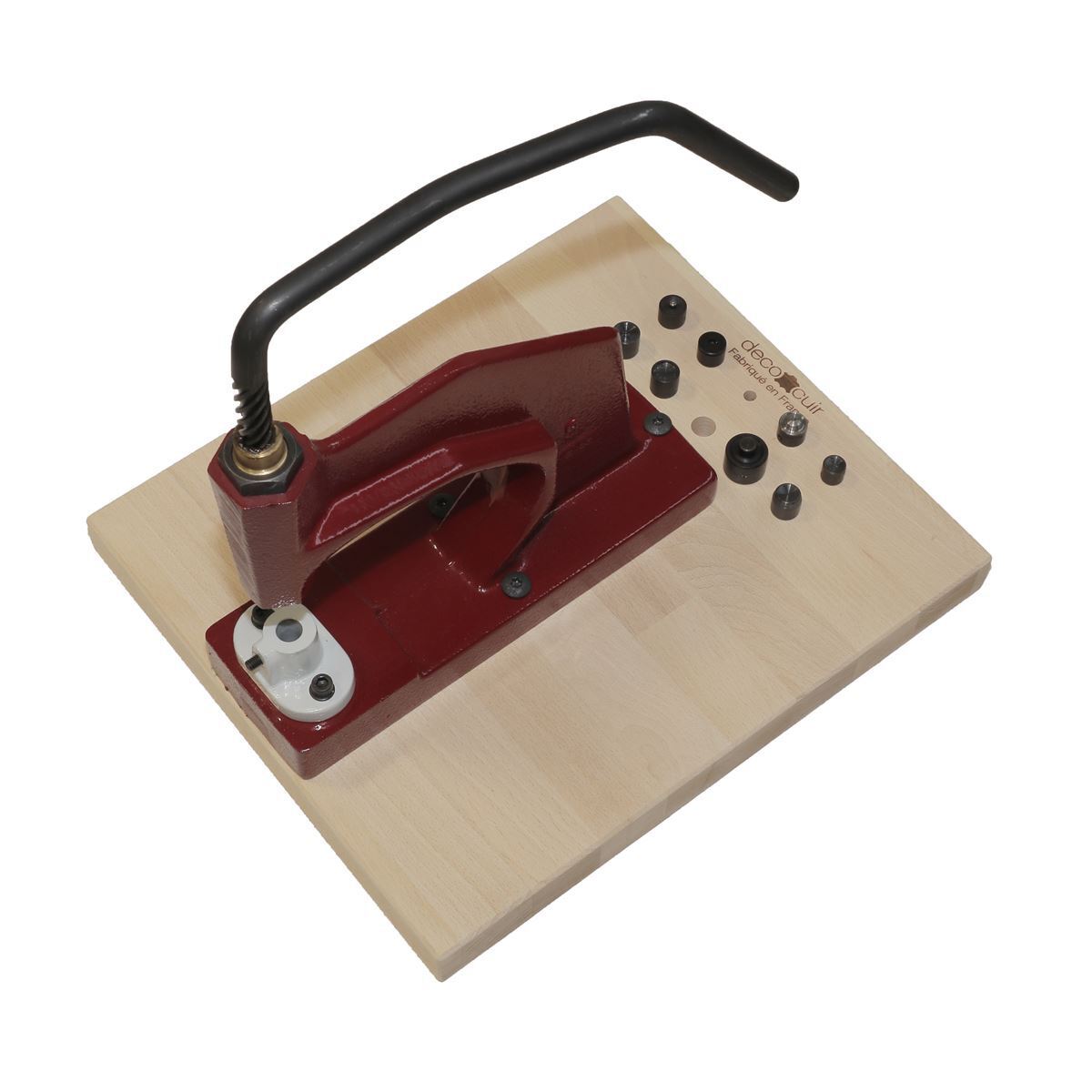 Presse d'établi N5 sur socle bois pour pose d'œillets et boutons en maroquinerie