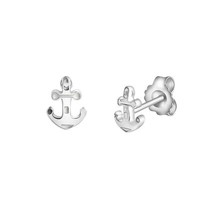 Ohrring Ohrstecker 925 Sterling Silber Glanz Rhodiniert Motiv Anker Lack Weiß V
