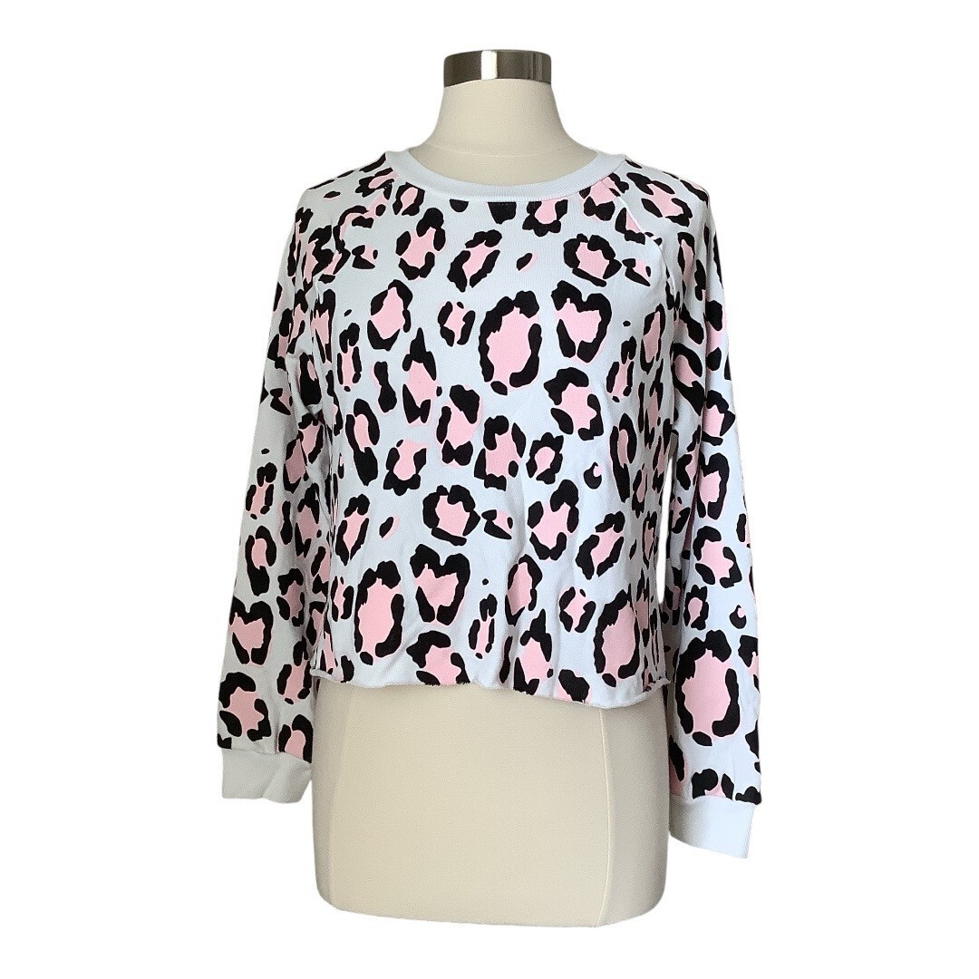 Wildfox Sweater Blush Leopard Beach House Pullover Crop Large NEW Made in USA