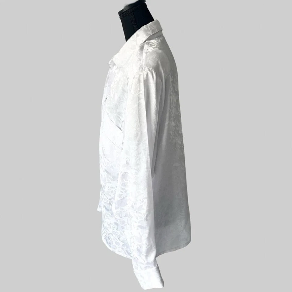 Camisa vintage Kara blanca estampada satinada con botones talla XL Foto 2 de 4