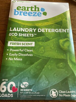 EARTH BREEZE LAUNDRY DETERGENT ECO FRESH SCENT 30 SHEETS UP TO 60 LOADS