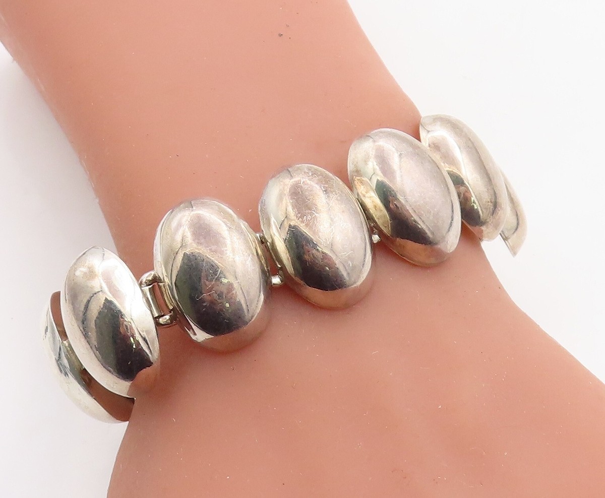 MEXICO 925 Sterling Silver Vintage Shiny Hollow Oval Chain