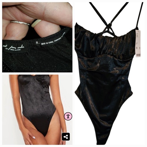 New Urban Outfitters Sexy Silky Satin Black Bodysuit Size Med Party Burlesque