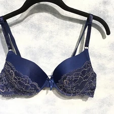 Mamia Bra 38C Navy Blue Gold Lace Cup Underwire Gorgeous
