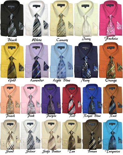 Camisa de vestir de mezcla de algodón hombre con corbata y pañuelo en 22 colores diferentes | eBay
