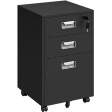 Cassettiera da Scrivania con Serratura con 3 Cassetti Salvaspazio Nero