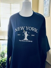 New York Logo Statue Of Liberty Crew Sweatshirt Long Sleeve Fleece Embroidered