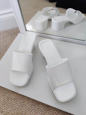 White Jelly Mid Block Heel Mules Platform Sandal UK