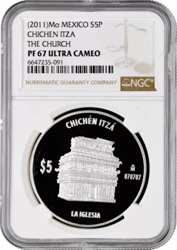 Mexico 5 pesos 2012, NGC PF69 UC, "Chichen Itza - La Iglesia (The Church)"