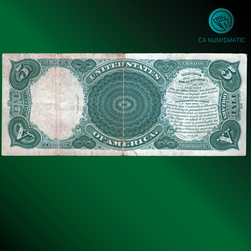 1907 $5 Five Dollar Legal Tender Note, WOODCHOPPER, SCARCE, VF++, 01671 - Image 2 of 2