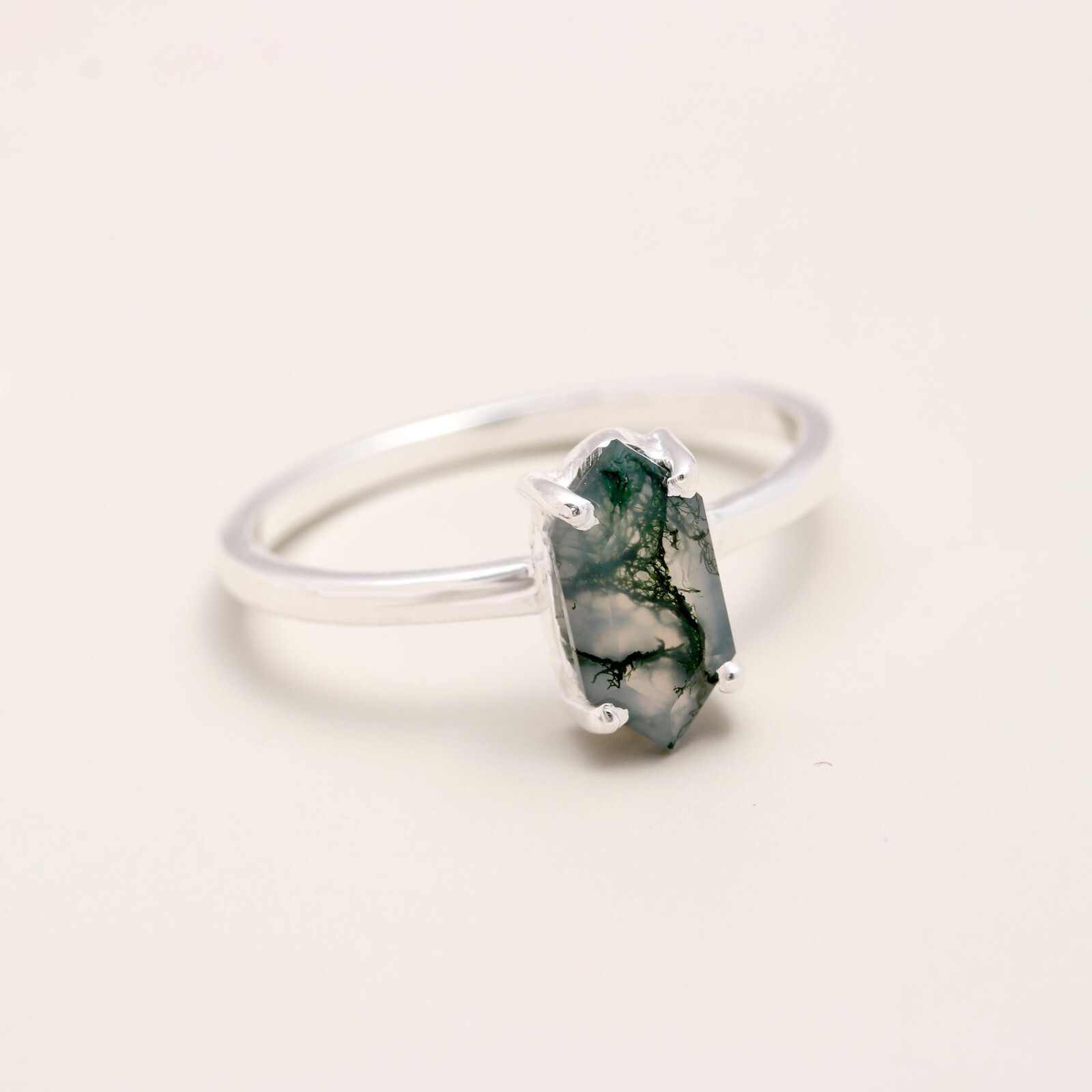 Natural Moss Agate 925 Sterling Silver Engagement Ring Custom Sizes