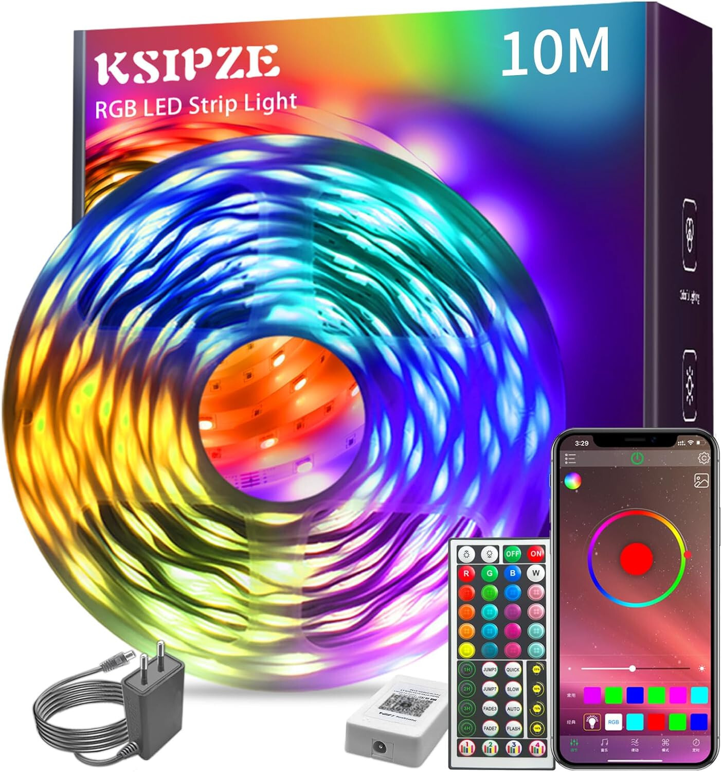 Ruban LED Bluetooth 10M KSIPZE bande lumineuse multicolore pour décoration de chambre