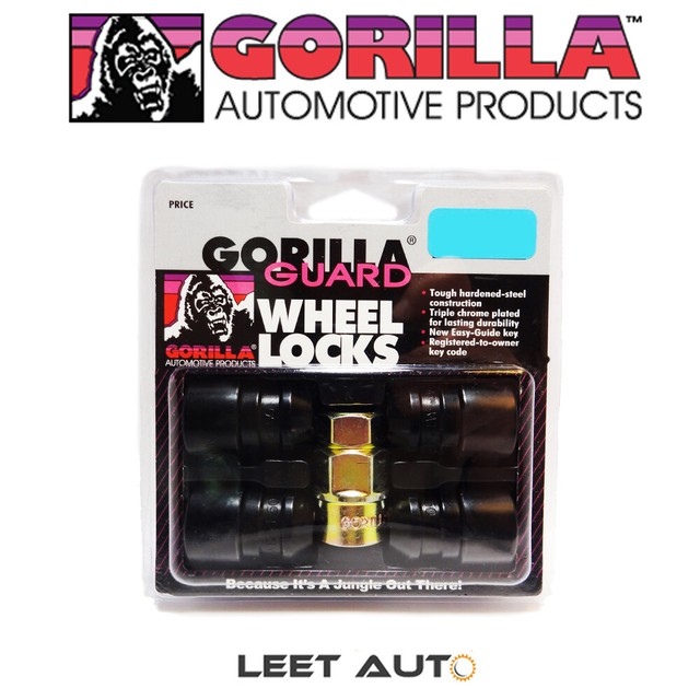 Gorilla Wheel Locks, Black, 12mm x 1.50 Thread, Bulge Acorn, 12x1.5
