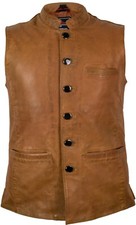 Herren Lamm Lederweste Klassische Freizeit Weste Echt Lederweste Braun 