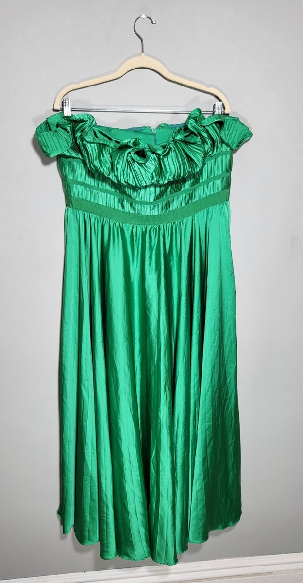 amur giada pleated dress AMUR Women's Giada Strapless Pleated Satin Dress - Green Grass