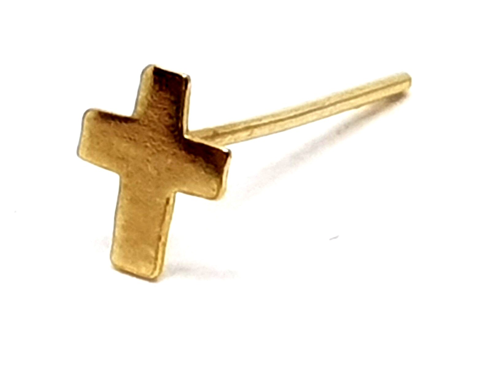 Gold Nose Stud Cross Crucifix 9k 9ct 22g (0.6mm) Genuine Straight L Bendable