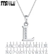 TTStyle 18K White Gold GP Initial Letter Pendant Necklace NEW