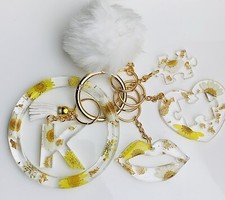 Yellow  White Sunflowers Resin Keychain Bracelet Set